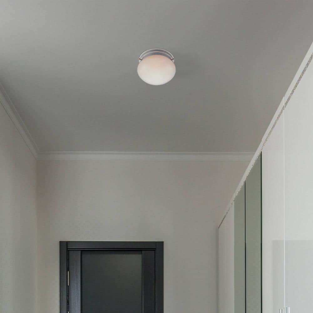 White Opalescent Glass Round Flush Mount Light