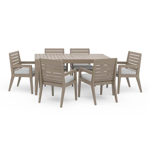 HOMESTYLES Sustain Gray 7-Piece Wood Rectangle Outdoor Dining Set with 6 Arm Chairs with Gray Cushions