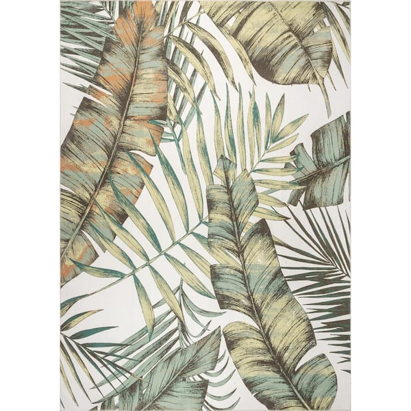 Elen Olive 6 ft. x 6 ft. Machine Washable Natural Leaves Indoor Square Rug
