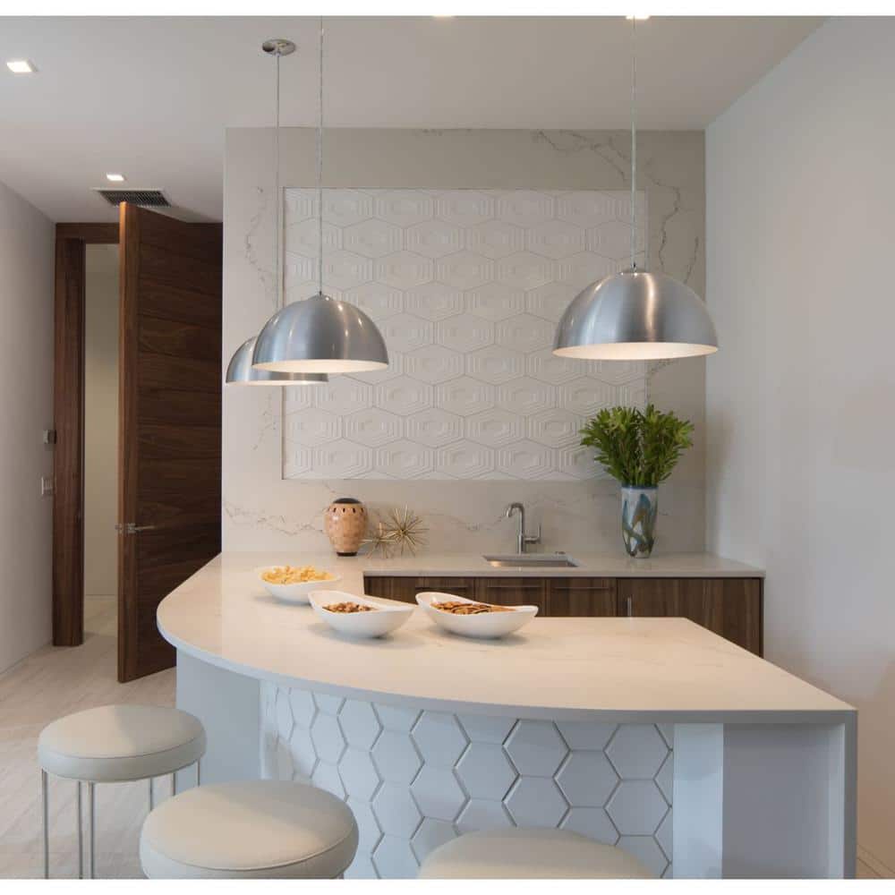 Elegant Brushed Nickel Pendant with White Dome Shade, 23.62"