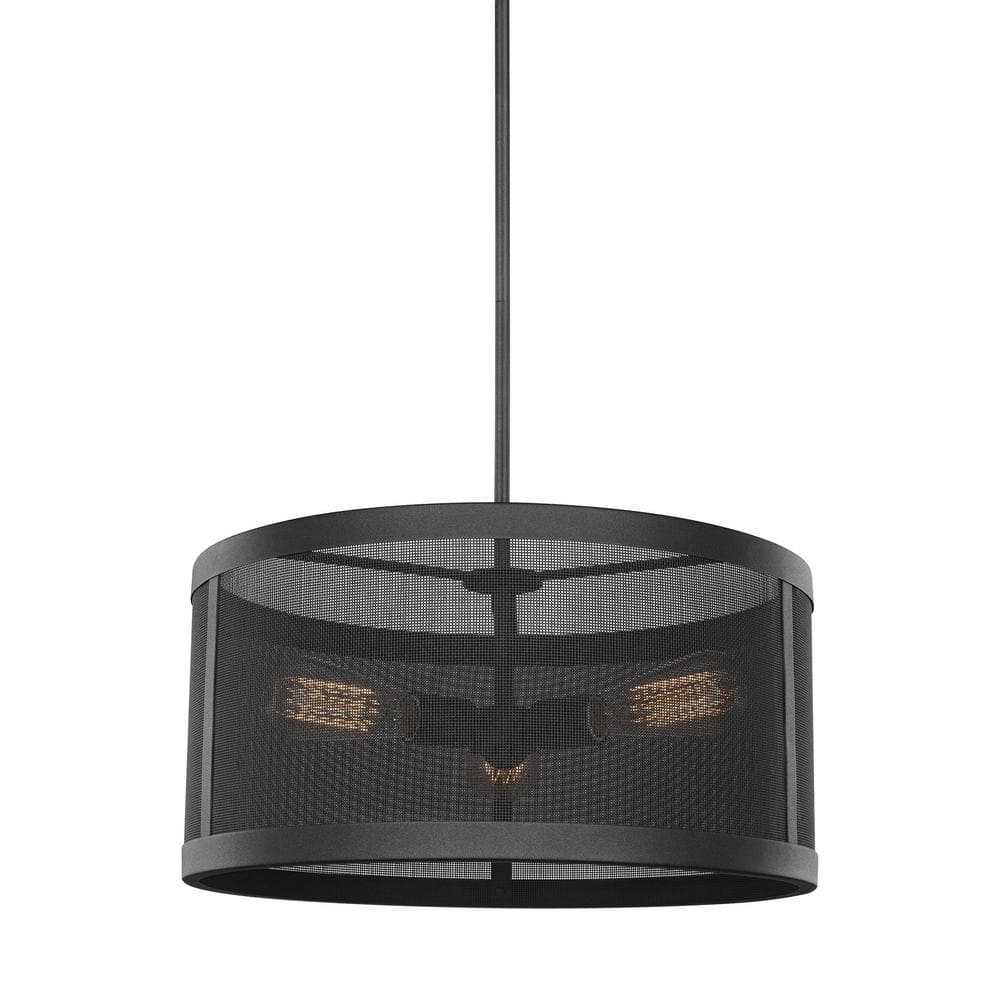 Gereon Modern Black Aluminum 3-Light Indoor/Outdoor Drum Pendant