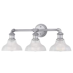 Foxcroft 3-Light Antique Nickel Vanity Light with Clear Prismatic Glass Shades