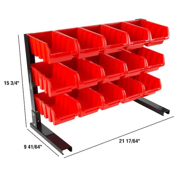 15 Bin Storage Rack Organizer- Durable Carbon Steel with Stackable Plastic Drawe