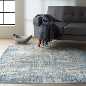 Rush Ivory Blue 5 ft. x 7 ft. Abstract Contemporary Area Rug