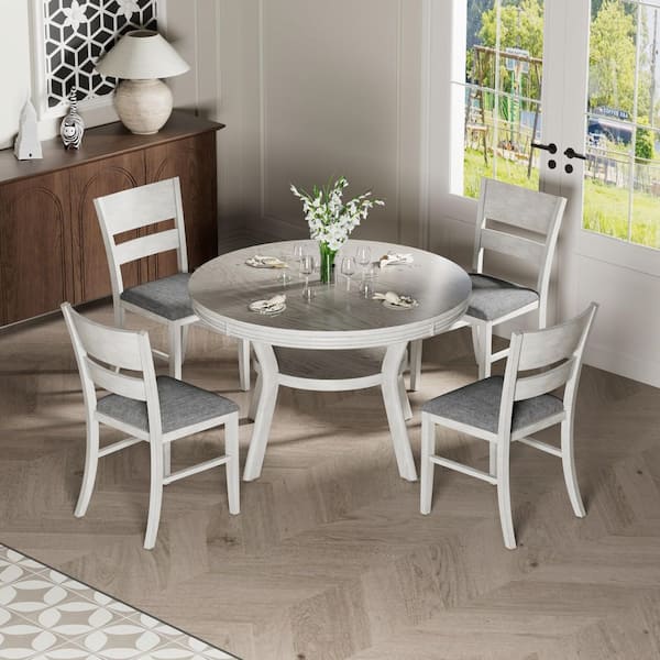 Gray Wash Upholstered Dining Chairs Set Farmhouse Wooden Kitchen Chairs (4-Piece Set) Ladder Back Dining Room Chairs