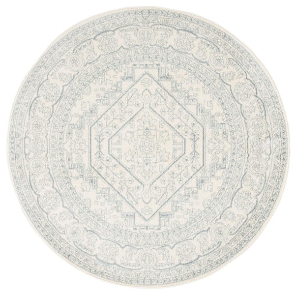 SAFAVIEH ADirondack Ivory/Slate 10 ft. x 10 ft. Border Medallion Round Area Rug
