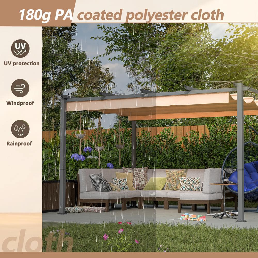 Khaki Aluminum Patio Pergola with Retractable Canopy