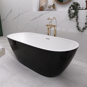 59 in. x 28.8 in. Acrylic Soaking Tub Flatbottom Free Standing Bathtub Chrome Anti-Clogging Drain in Glossy Black