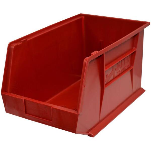 Storage Concepts 11 in. W x 18 in. D x 10 in. H Stackable Plastic Storage Bin in Red (4-Pack)