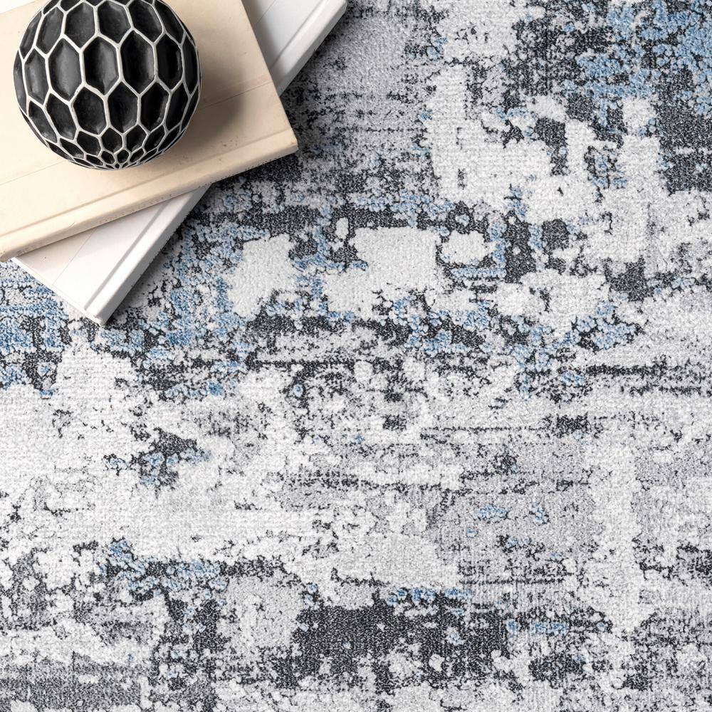 Dali Gray Abstract Machine Washable Synthetic Area Rug