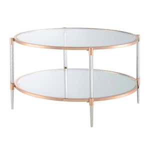 Royal Crest 34 in. Rose Gold Standard Height Round Glass Top Coffee Table with Shelf
