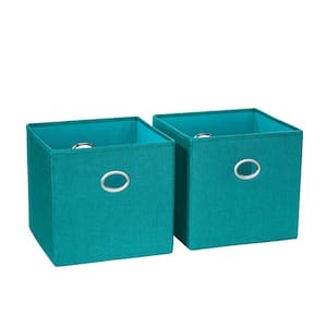 10 in. H x 10.5 in. W x 10.5 in. D Teal Fabric Cube Storage Bin 2-Pack