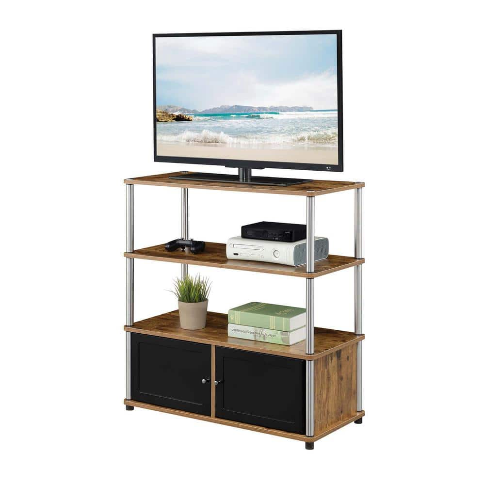 Barnwood Highboy TV Stand with Storage Cabinets and Shelving