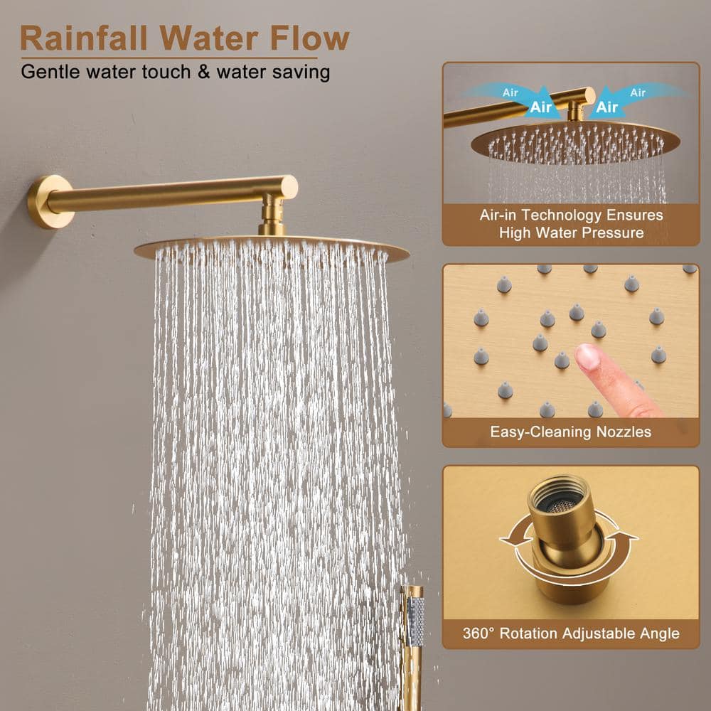 Brushed Gold Multi-Head Thermostatic Rain Shower System