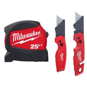 Fastback Folding Utility Knife Set with 25 ft. Compact Wide Blade Tape Measure