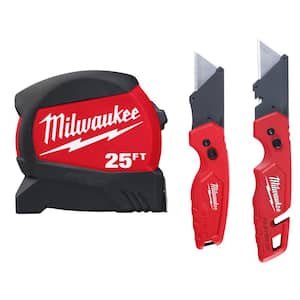Milwaukee Fastback Folding Utility Knife Set with 25 ft. Compact Wide Blade Tape Measure