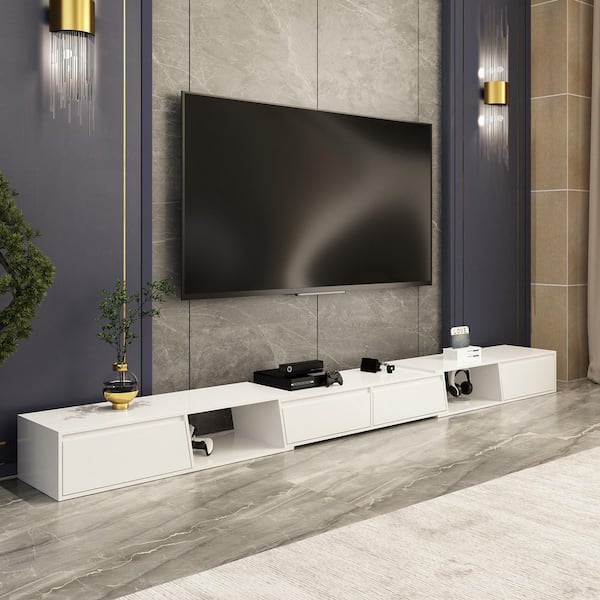 FUFU&GAGA Modern Wood White TV Media Console Entertainment Center with Adjustable Length and Drawers Fits TV's up to 100 in.