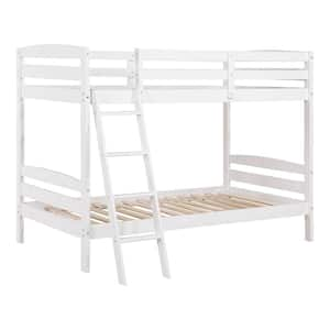 Matoa White Twin Over Twin Bunk Bed with Attached Ladder