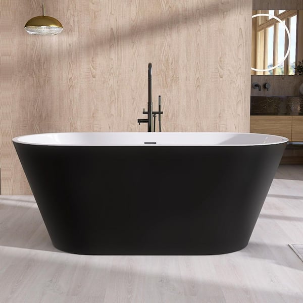 Ane 67 in. x 29.5 in. Free Standing Soaking Tub Flatbottom Freestanding Bathtub with Anti-Clogging Drain in Matte Black