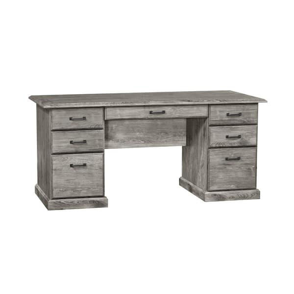 SAINT BIRCH Honduras 65 in. Rectangular Gray Oak Particle Board 7 Drawer Executive Desk