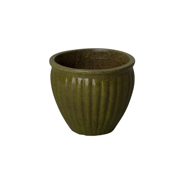 Emissary Ridge 11 in. L x 11 in. H Tropical Green Ceramic Round Planter with Drainage Hole