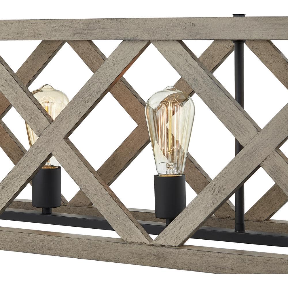 Anchor Gray Oak and Matte Black Rectangular Cage Pendant Light
