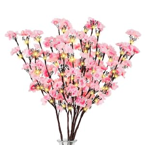 30 in. Pink Artificial Plum Blossom Lights Home Decoration 5-Pieces Set Individual Flower Stems