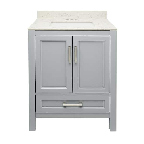 Ella Nevado 25 in. W x 19 in. D x 36 in. H Bathroom Vanity in Gray with Quartz Stone Vanity Top Sink in Lyra White