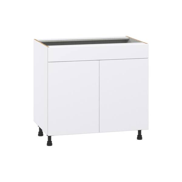 J COLLECTION Fairhope Bright White Slab Assembled Sink Base Kitchen Cabinet (36 in. W x 34.5 in. H x 24 in. D)
