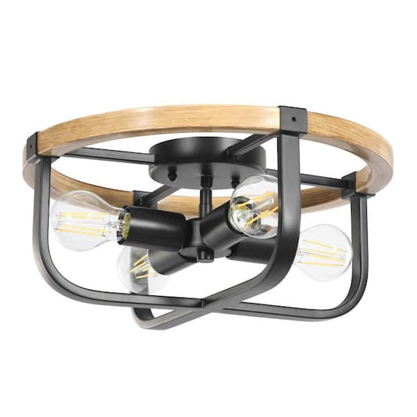 TRIBESIGNS WAY TO ORIGIN Bailey 4-Light 15 in. Black plus Brown Flush Mount Light