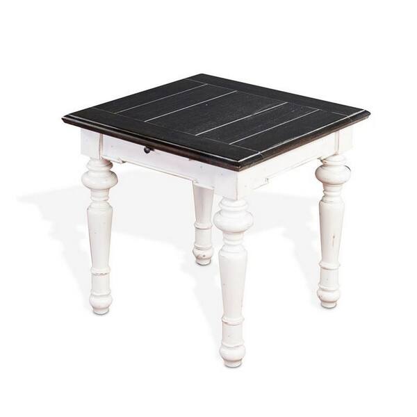 Benjara 24 in. Off White and Gray Square Wooden Top End Table