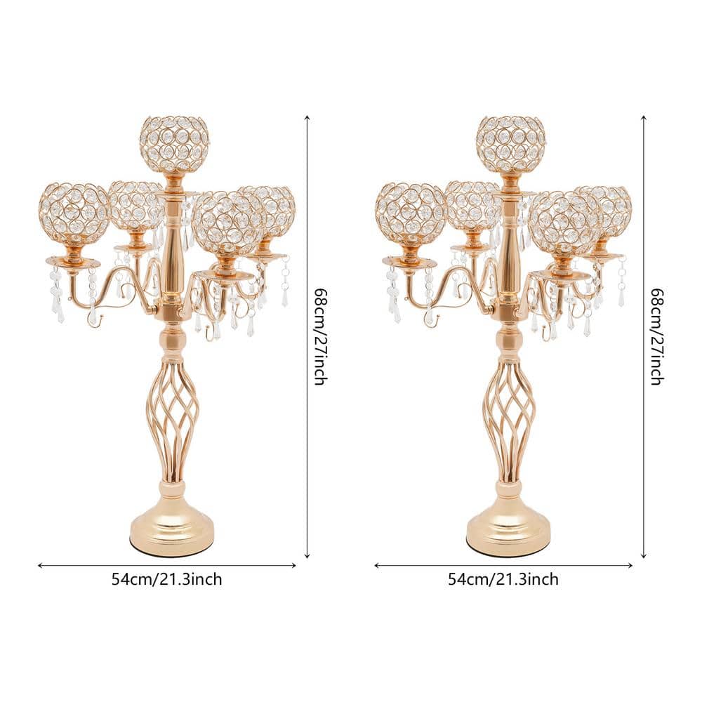 Gold Crystal 5-Arm Tabletop Candelabra Set
