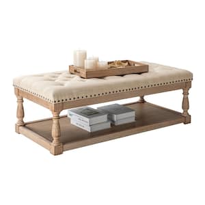 Jakob Linen Upholstered Storage Ottoman with Solid Wood Legs
