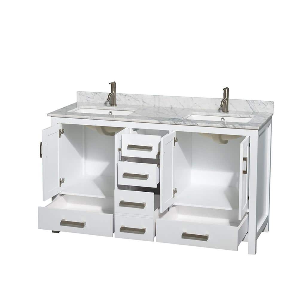 Sheffield 60" White Double Bathroom Vanity with Marble Top