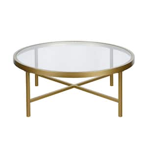 Xivil 36 in. Brass Round Glass Top Coffee Table
