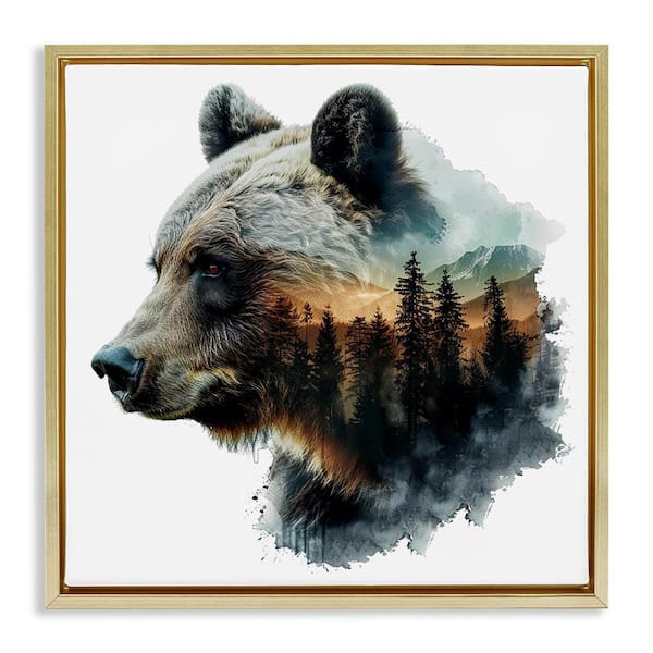Stupell Industries Bear Woodland Silhouette by LSR Design Studio Gold Floater Frame Animal Graphic Art Print 25 in. x 25 in.
