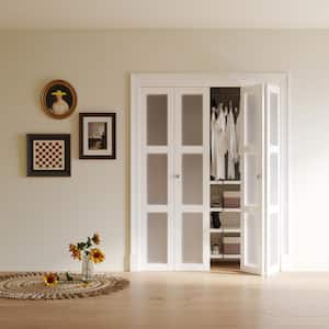 60 in. x 80.5 in. 3-Lite Frosting Glass MDF White Finished Closet Bifold Door with Hardware