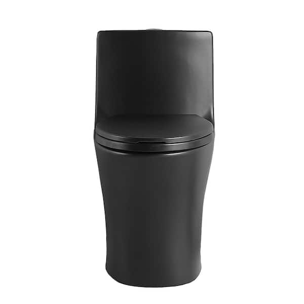 15 1/8 in. 1.1/1.6 GPF Dual Flush Elongated Standard Modern 1-Piece Toilet in Matt Black with Soft-Close Seat