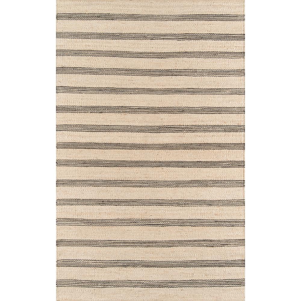 Charcoal Striped Handwoven Jute 5' x 7' Area Rug