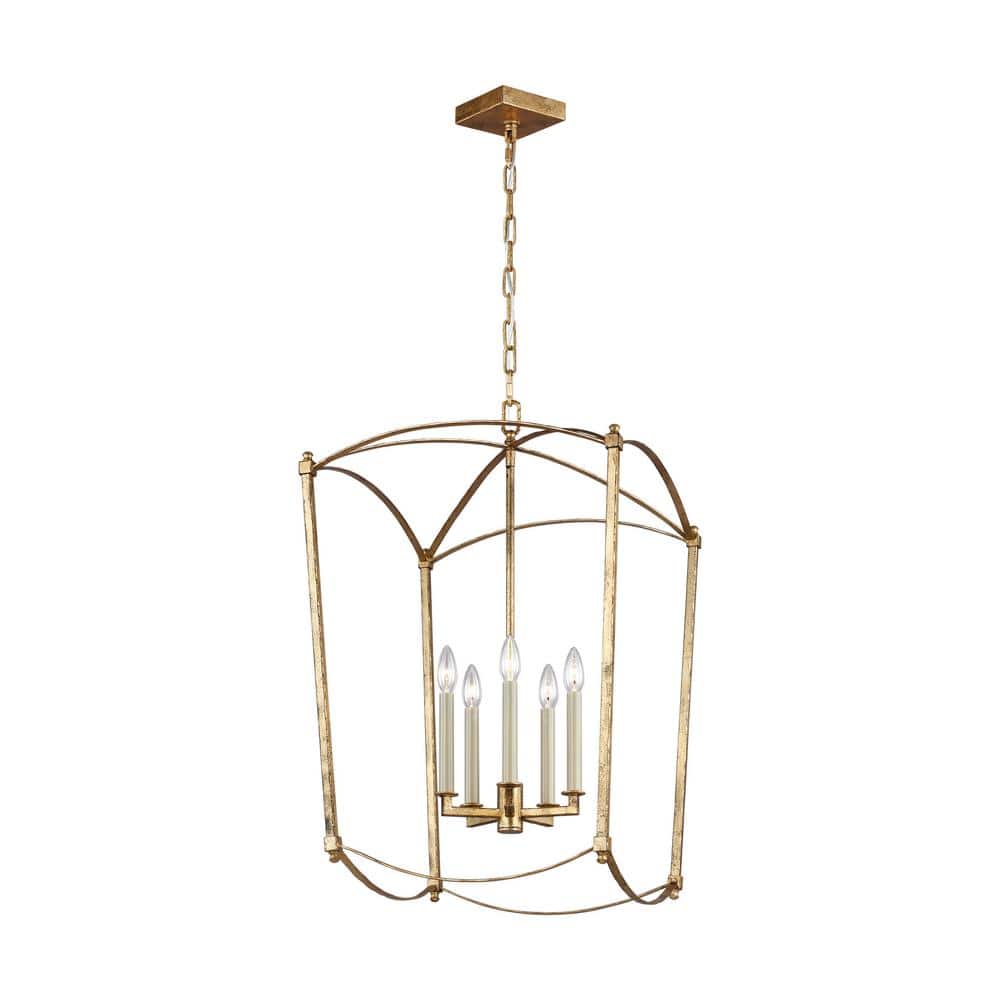 Antique Gild 5-Light Lantern Geometric Chandelier with PVC Accents