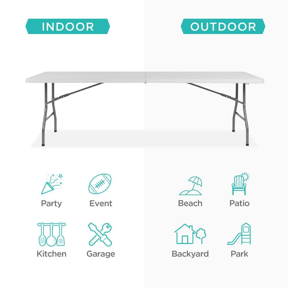 8ft White Heavy Duty Plastic Folding Table with Handle