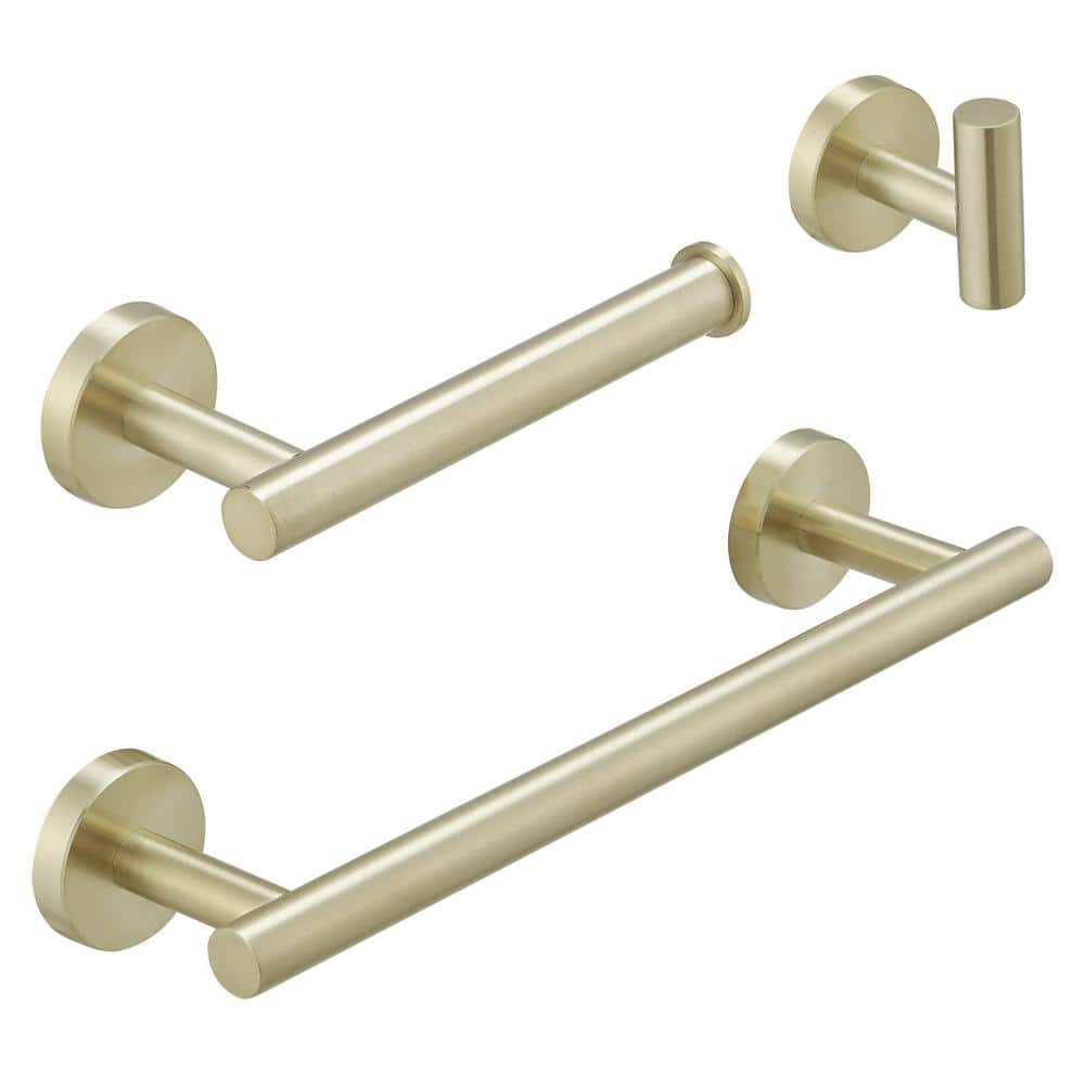 Bathroom Hardware 3-Piece Bath Hardware Set with Towel Bar, Robe Hook, Toilet Paper Holder in Brushed Gold -  HOMEMYSTIQUE, NBHS033G