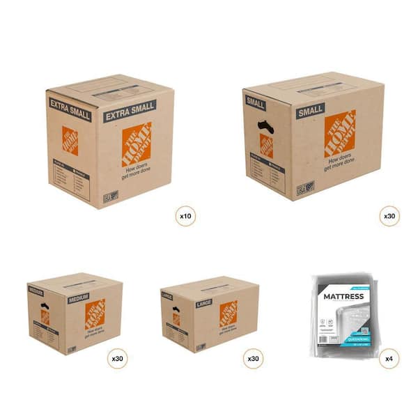 Extra Small Box (10), Small Box (30), Medium Box (30), Large Box (30) and 100 in. Mattress Bag (4) combo