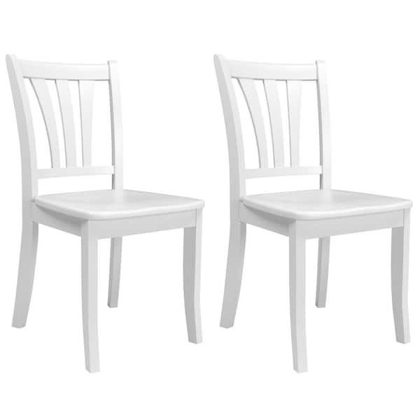 CorLiving Dillon White Solid Wood Curved Vertical Salt Backrest Dining Chairs (Set of 2)