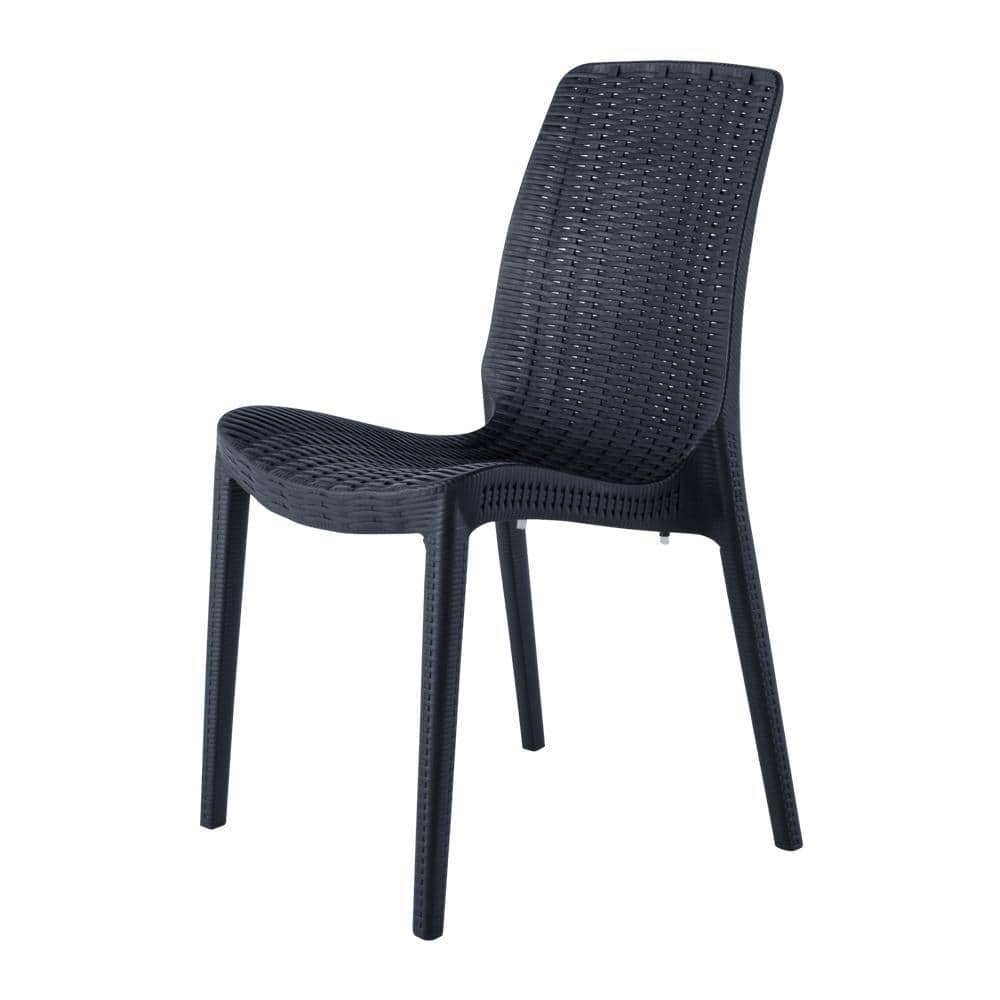 Black Resin and Rattan Armless Dining Chair