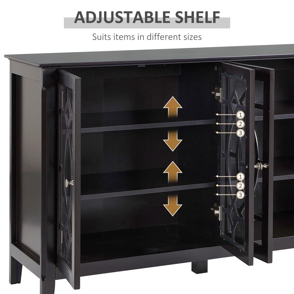 Espresso Glass Door Sideboard Buffet Cabinet with Adjustable Shelves
