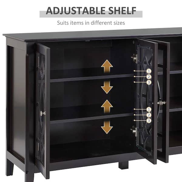 【マーボー】コンソール棚（冷蔵庫用）【ブラックレザー】 HOMCOM Black MDF Top 54 in. Sideboard Buffet Cabinet with