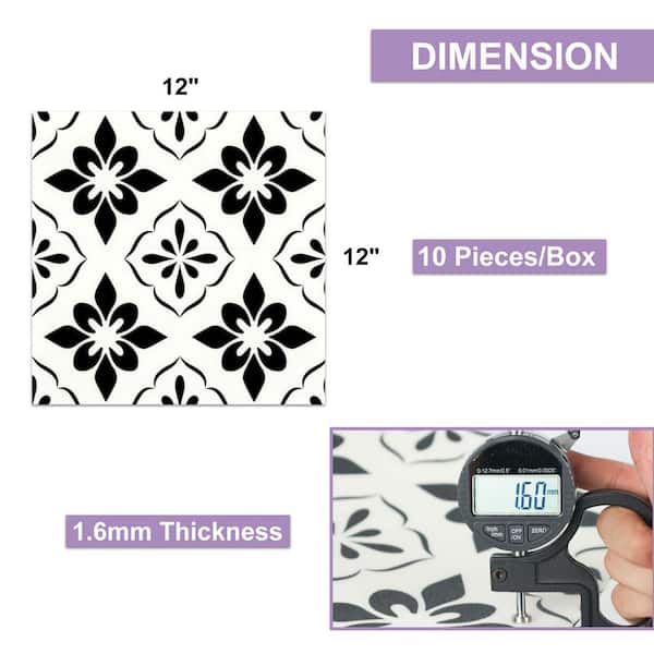 12 in. x 12 in. Vinyl Peel and Stick Backsplash Stickers, Wall Tile for Kitchen, Black (10 sq. ft./10-Pack)