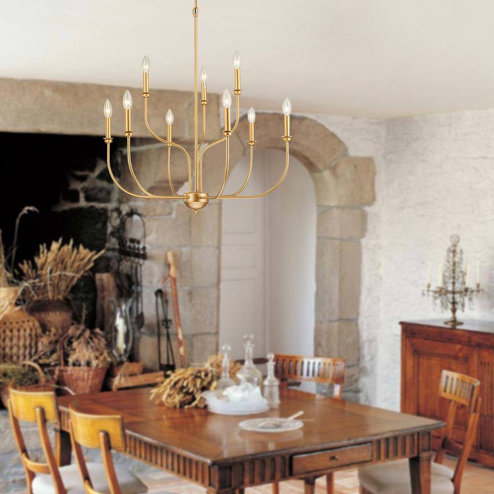Gold 9-Light 2-Tier Candle Style Metal Chandelier
