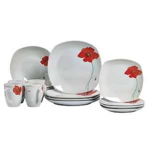 16-Piece Casual White with Pattern Ceramic Dinnerware Set (Service for 4)